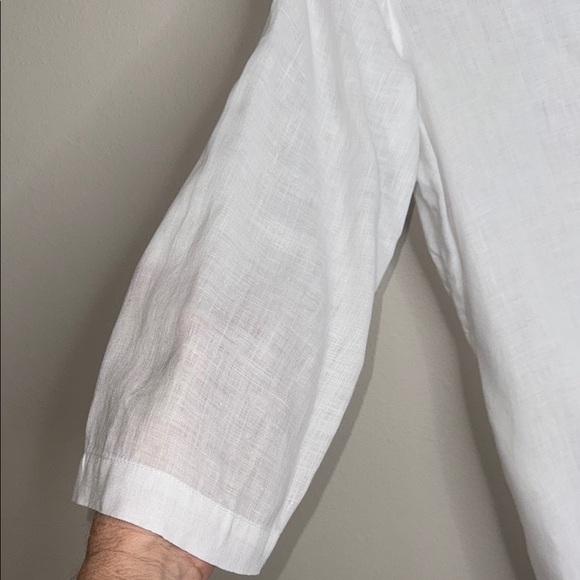 TAHARI White Linen Tunic Top Button Side Boho Laganlook Beach Summer Classic L - Picture 6 of 9